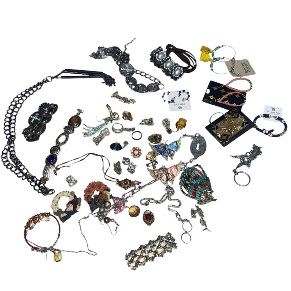 Vtg to Now Costume Jewelry Lot Pewter Silver Tone Craft Repair Magnet Butterfly